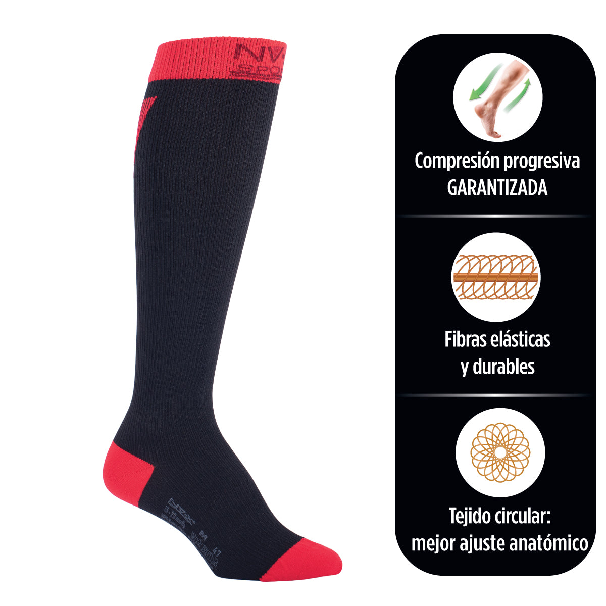Calcetín Sport Compresivo Negro/rojo No-varix 15/20