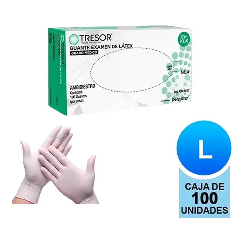 Guantes de Látex Blanco de Examinación Ligeramente Empolvado Caja 100 Unidades — TRESOR (Ref. ACGUESU) 2