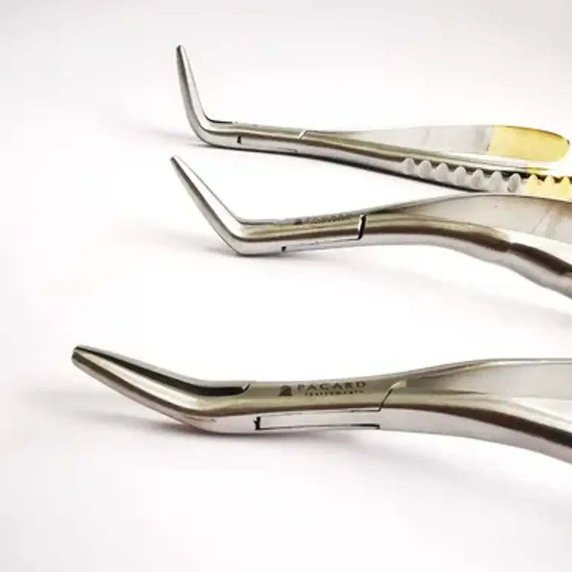 Set 3 Forcep Extracción Raíces Dentales Pacard Mango Dorado 5