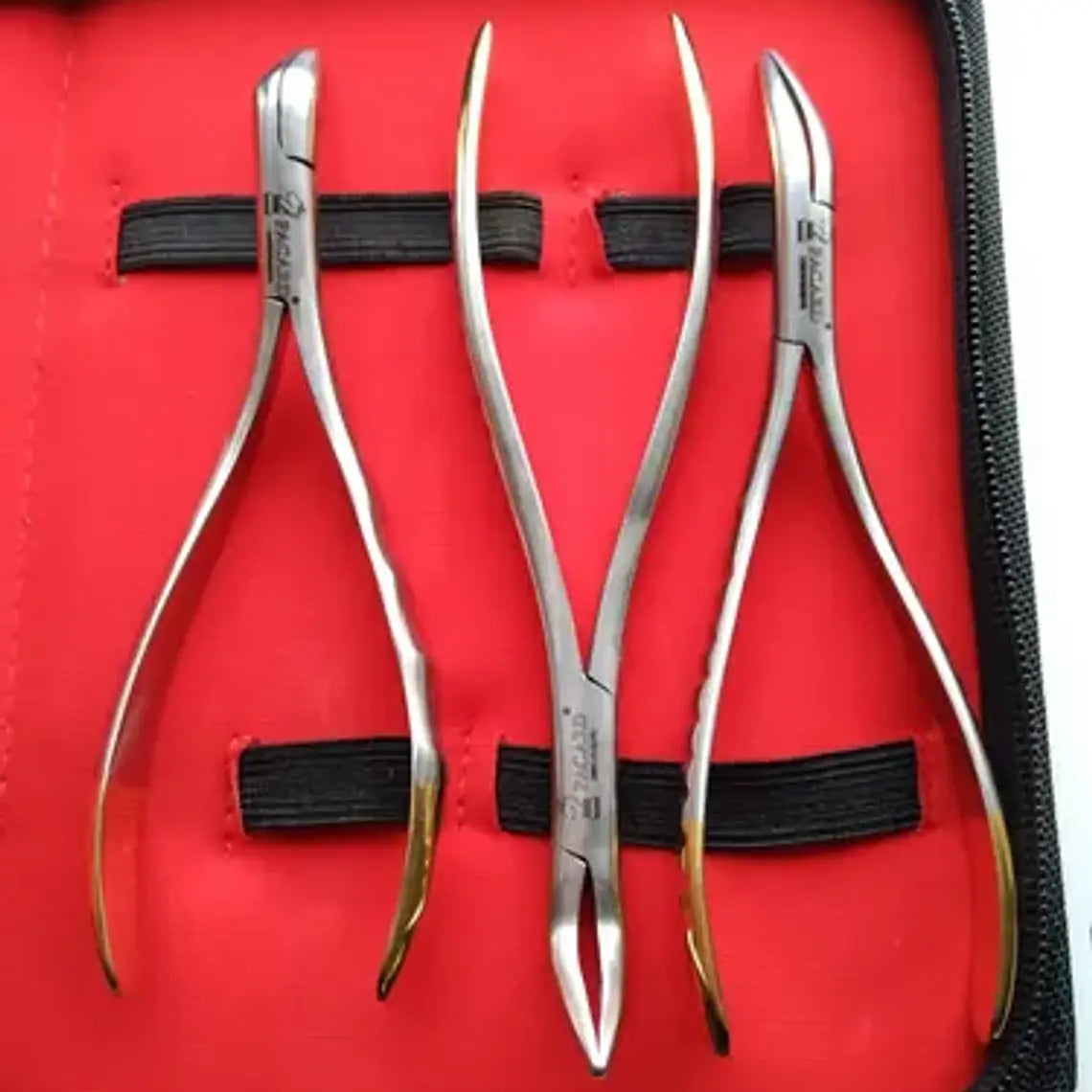 Set 3 Forcep Extracción Raíces Dentales Pacard Mango Dorado 3