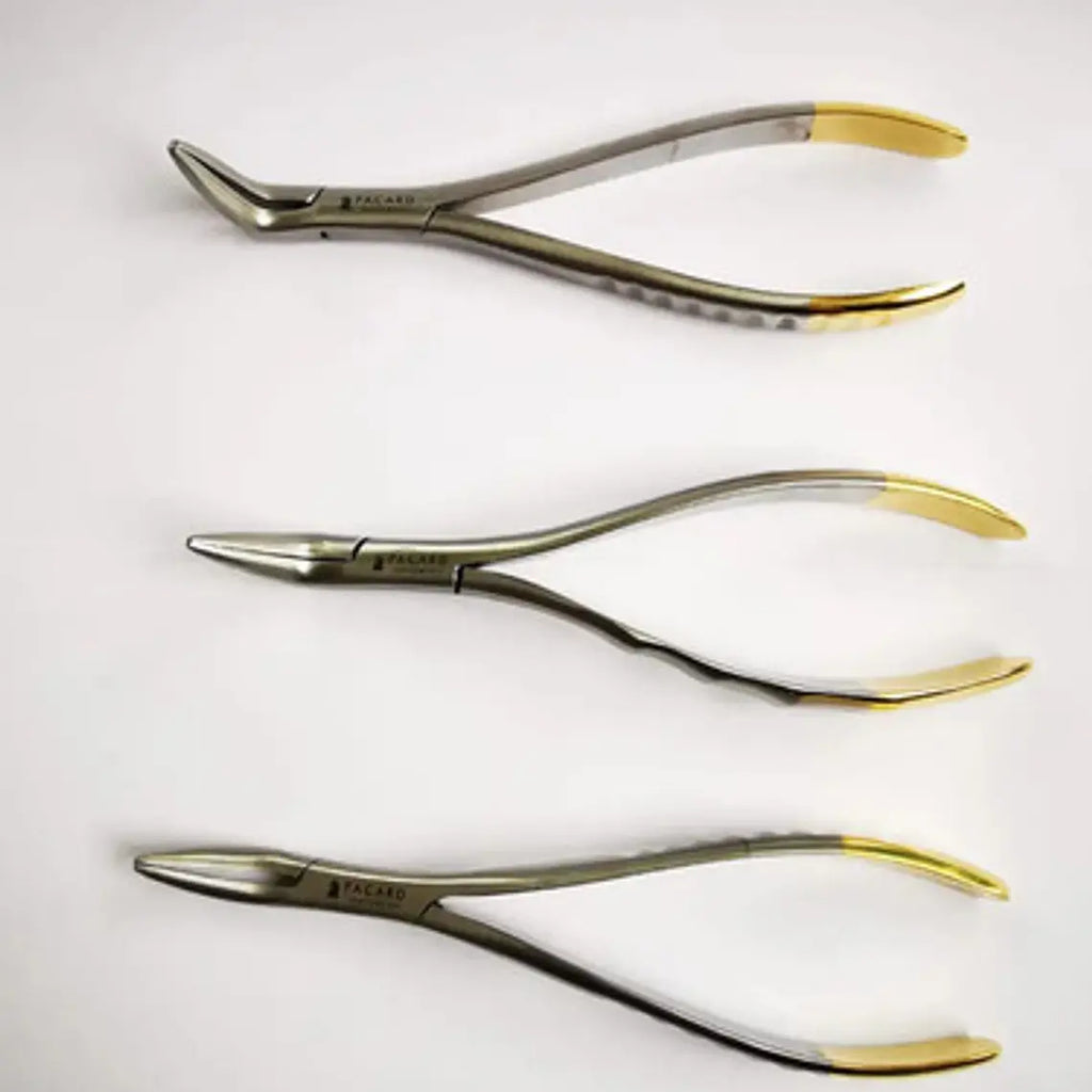 Set 3 Forcep Extracción Raíces Dentales Pacard Mango Dorado 6