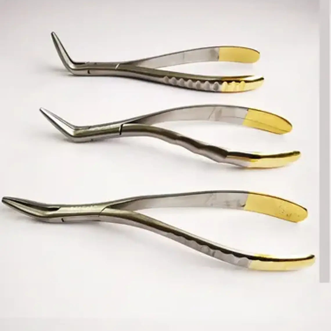 Set 3 Forcep Extracción Raíces Dentales Pacard Mango Dorado 7