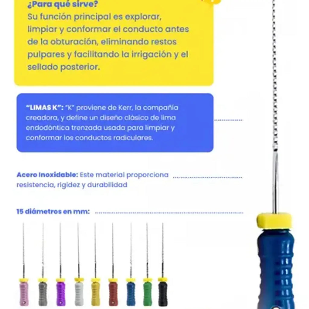 Limas K Files Set 6u Endodoncia Acero Medidas Variedades 18