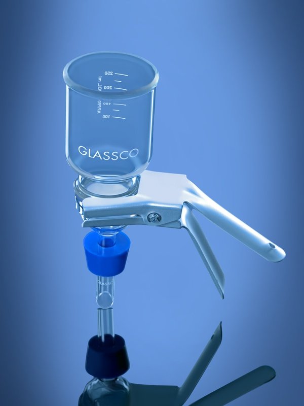 Sistema De Filtracion Completo De 47 Mm, De Diametro Compuesto De: Vaso 300 Ml, Graduado, Esmerilado, Vidrio Borosilicato, Embudo, Con Frita, Esmerilado, Vidrio Borosilicato, Pinza De Aluminio, Tapón Nº 8 De Silicona Perforado