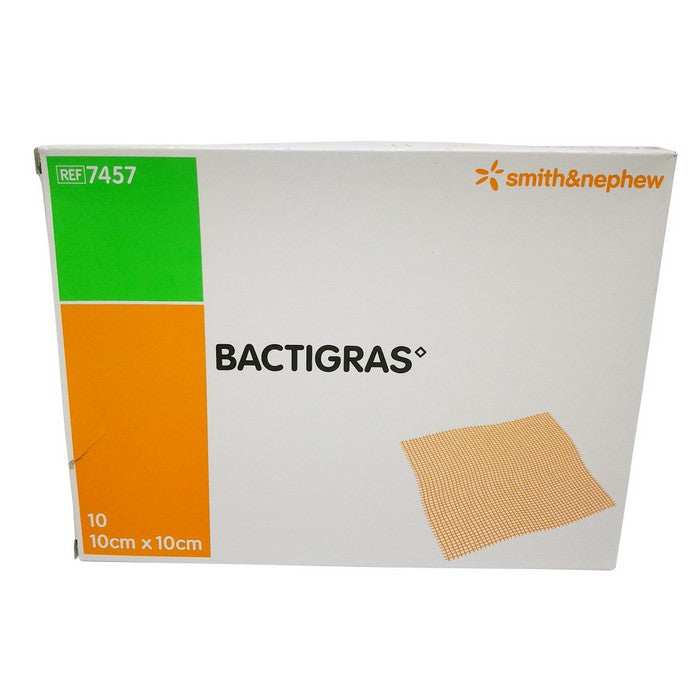Apósito Gasa Parafinada + Clorhexidina Bactigras 10x10 cm — Smith & Nephew (Ref. 7457)