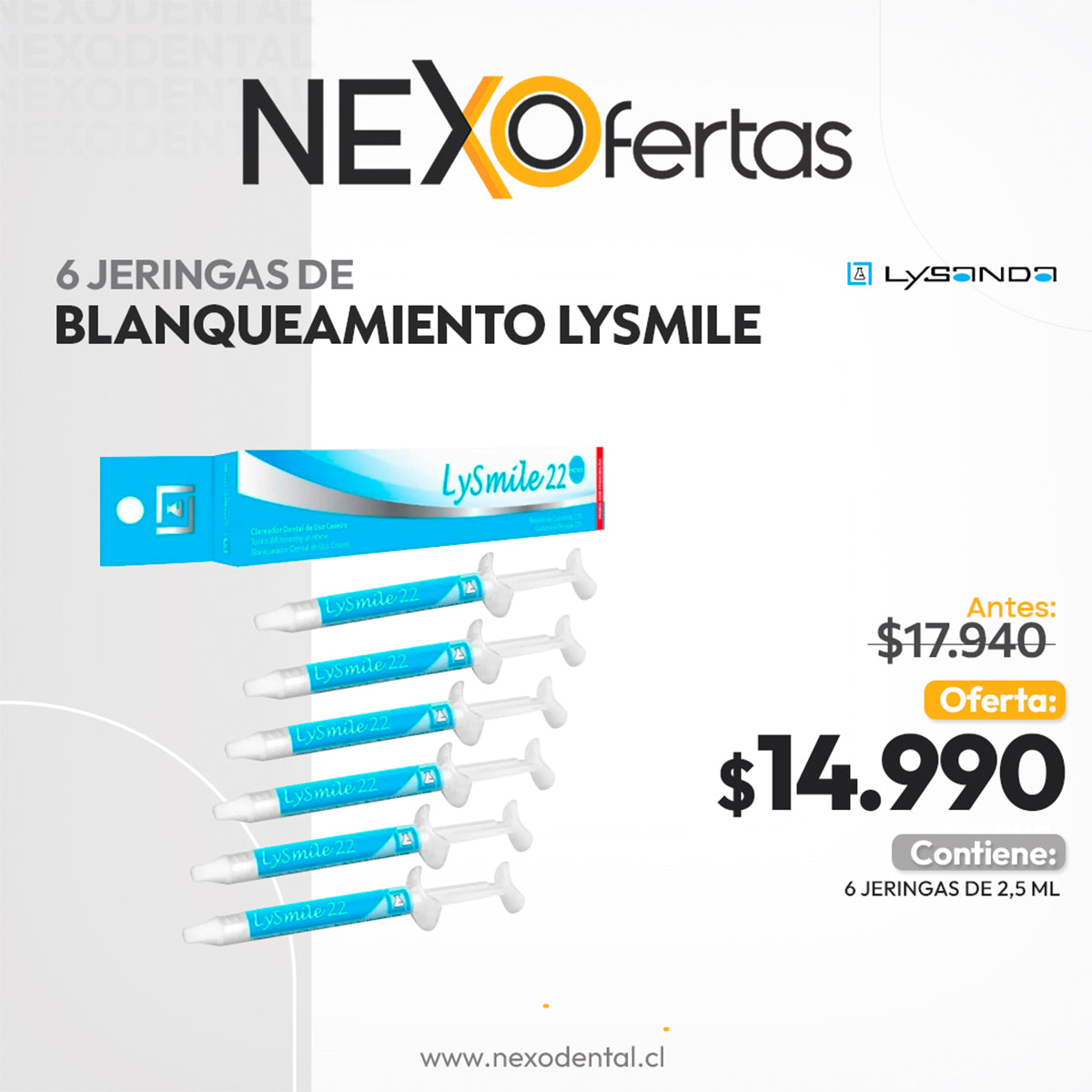 OFERTA 6 JERINGAS DE BLANQUEAMIENTO LYSMILE LYSANDA