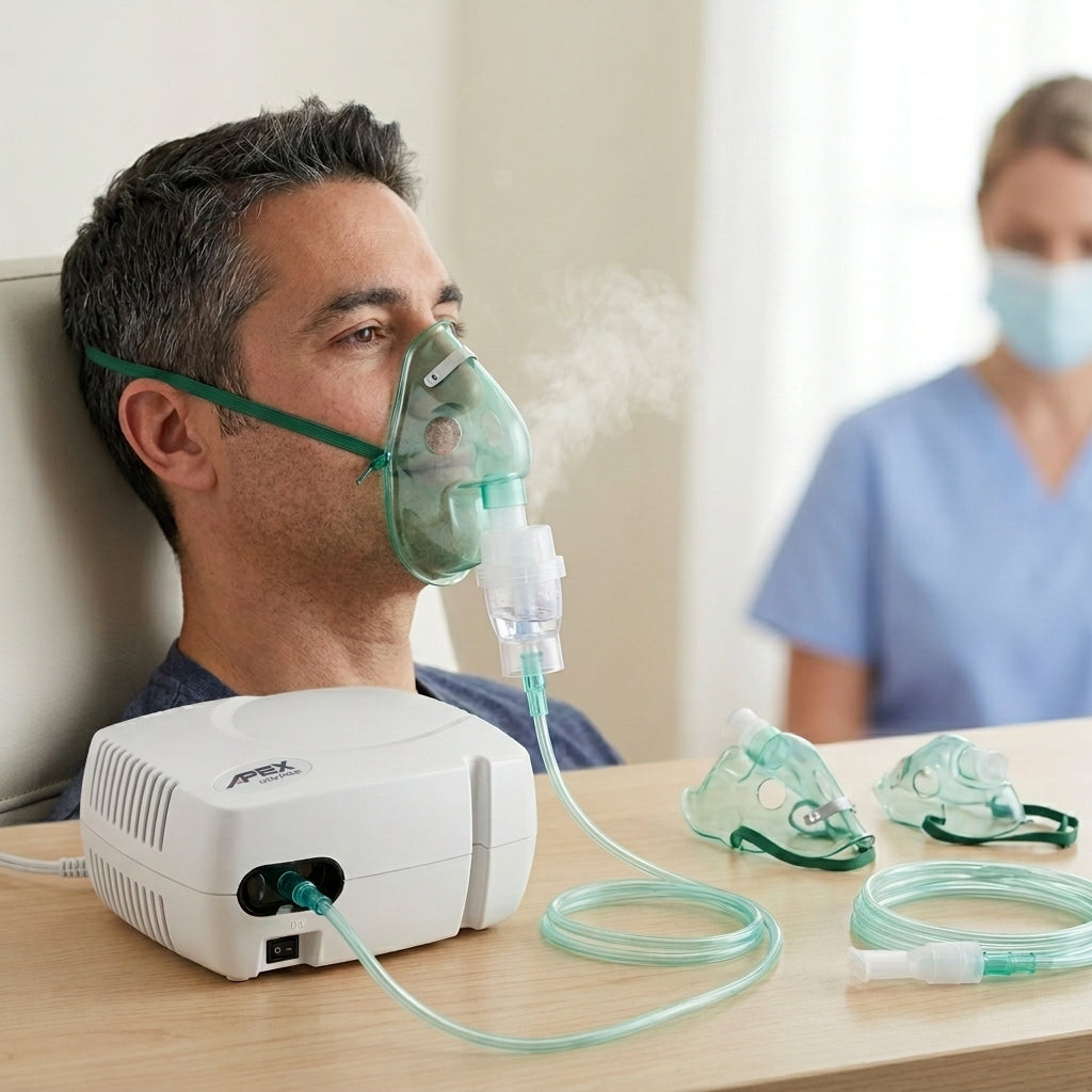 Persona utilizando nebulizador