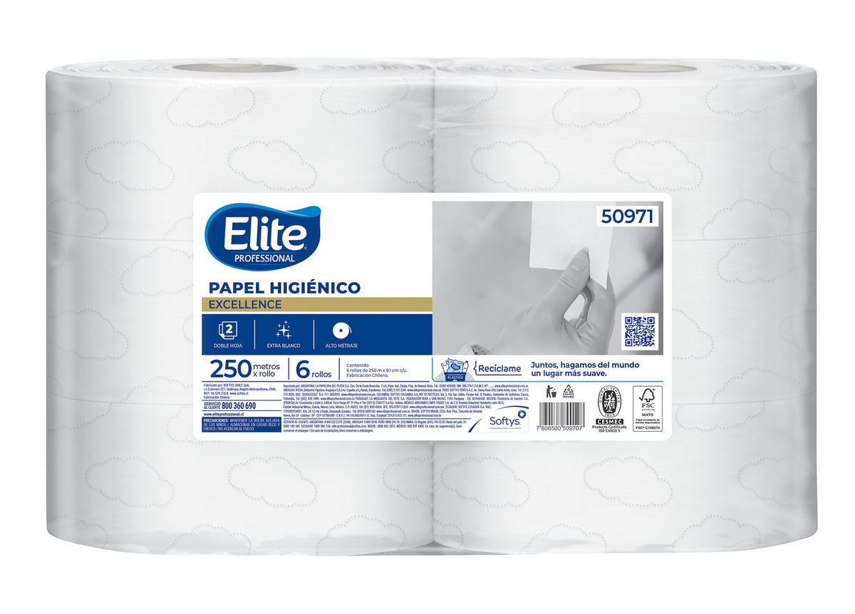 Papel Higiénico Elite Excellence Doble Hoja 6 Rollos 250 m - Imagen 1