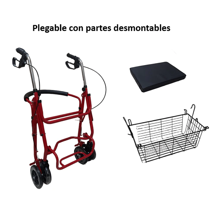 Andador Otopédico Plegable 4 Ruedas Asiento Canasto 5