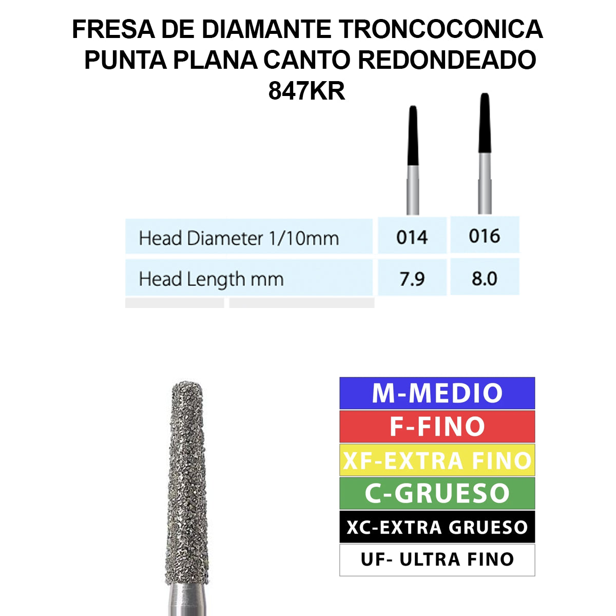 FRESA DE DIAMANTE TRONCOCONICA PUNTA PLANA CANTO REDONDEADO 847KR