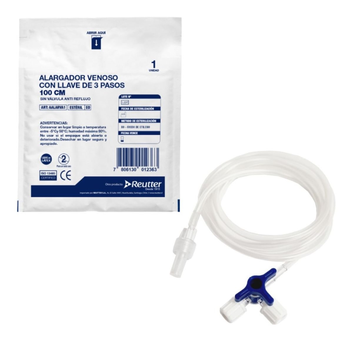 Alargador Venoso con llave de 3 pasos 100 cm /unid - tubotiquin.cl