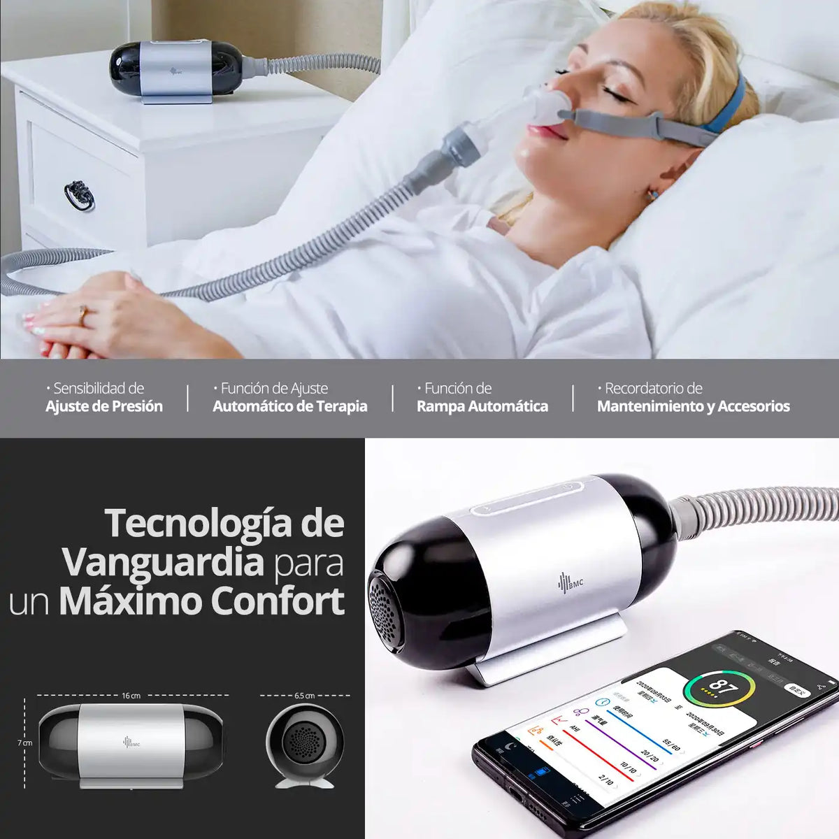 Auto Cpap Portátil BMC M1 Mini + Batería + Máscara Humidificadora