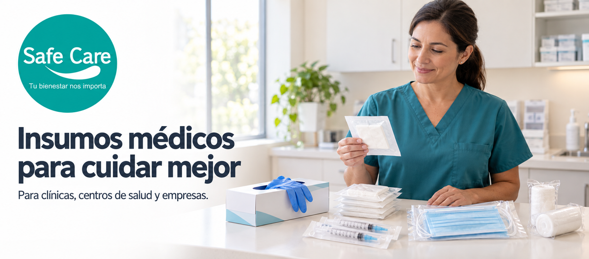 Insumos médicos: alcohol gel, guantes de examinación y material clínico