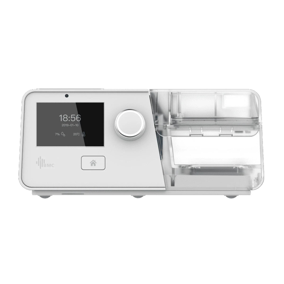 Dispositivo BiPAP G3 B30VT con pantalla LCD y humidificador integrado.