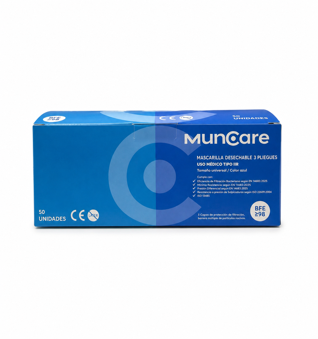 Mascarilla tres pliegues caja x 50 unidades Muncare