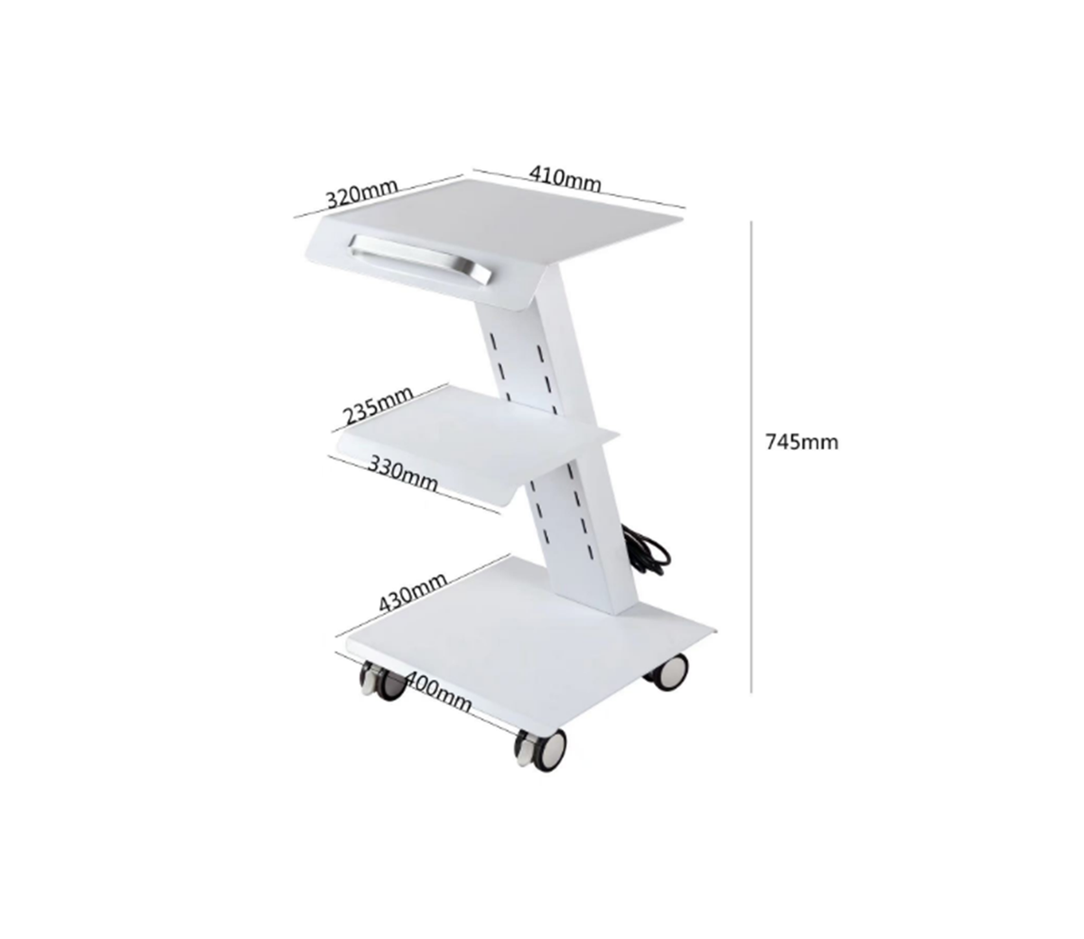 Carro tipo Z 3 pisos de apoyo para equipos médicos 3