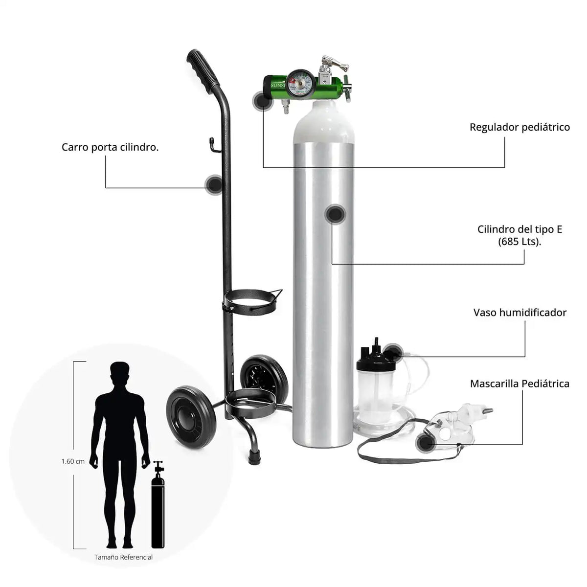 Cilindro Oxígeno con Regulador Pediátrico 685 Litros - TOPMEDIC