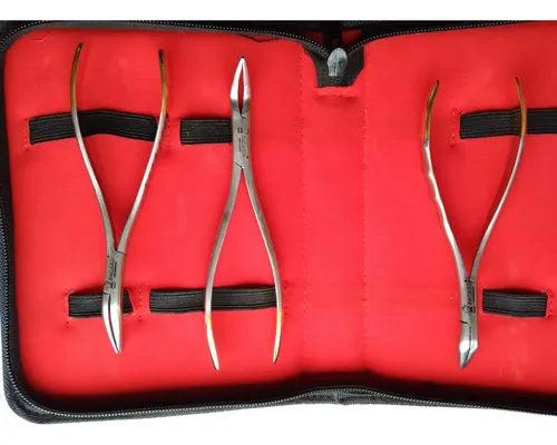 Set 3 Forcep Extracción Raíces Dentales Pacard Mango Dorado