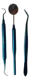 Kit Examen Dental Especial Metalizado Espejo Pinza Y Sonda Color Azul