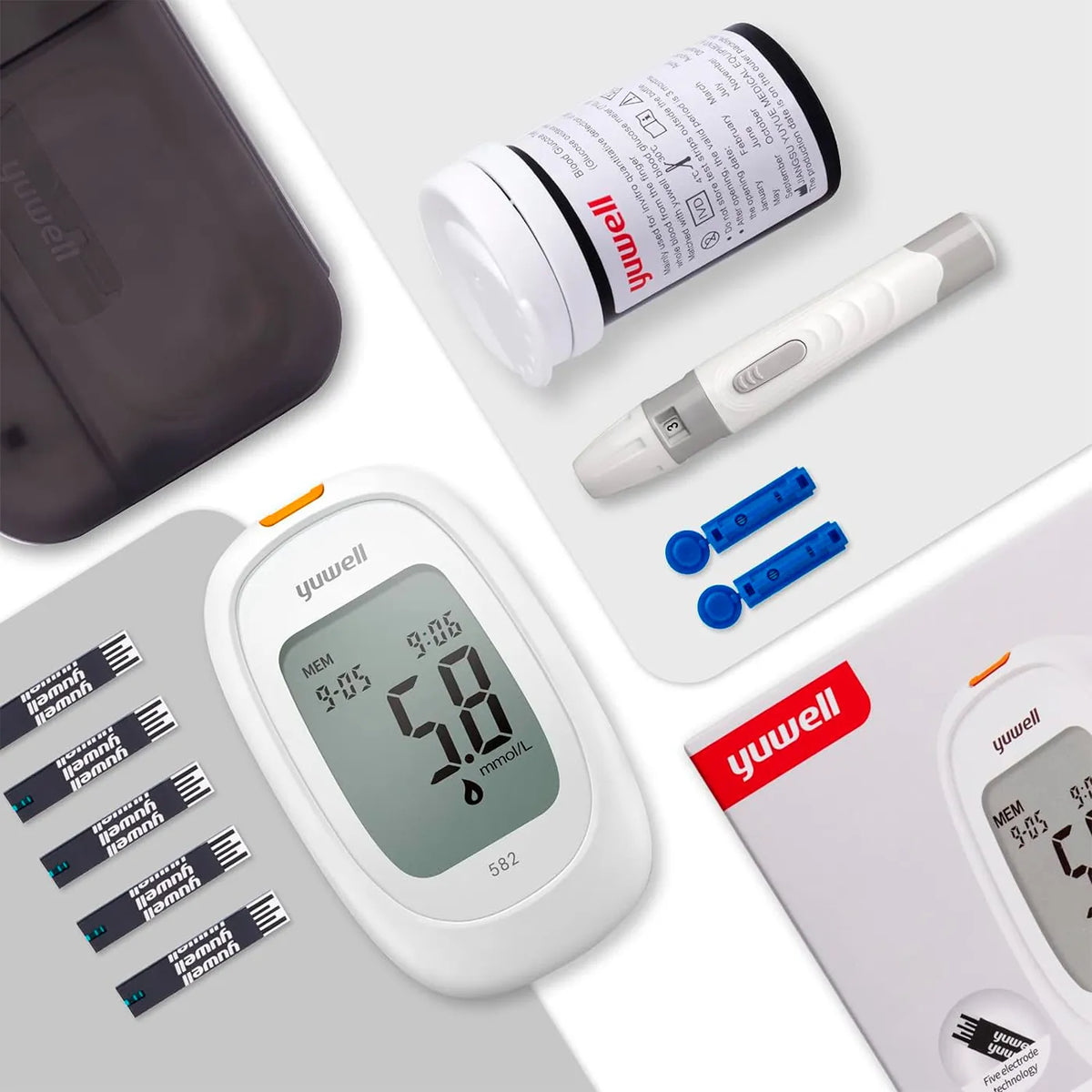 Glucómetro Yuwell 582 Smart + Voz Guiada + Bluetooth + 100 Cintas 100 Lancetas