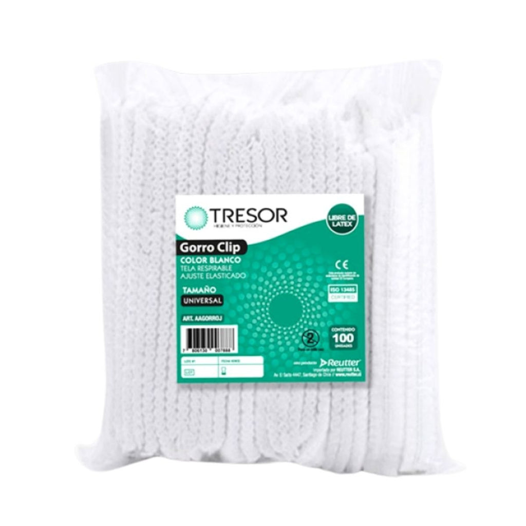 Cofia desechable tipo clip blanco Paq/100 unid - tubotiquin.cl