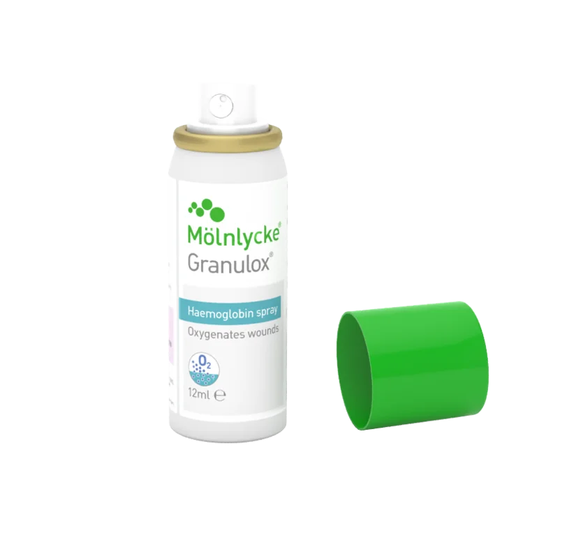 Spray de Granulox con hemoglobina para la cicatrización acelerada de heridas crónicas.
