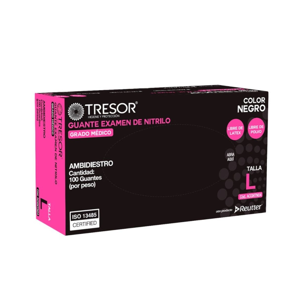 Guante de nitrilo negro Tresor microtexturizado — examinación grosor 0,09 mm sin polvo