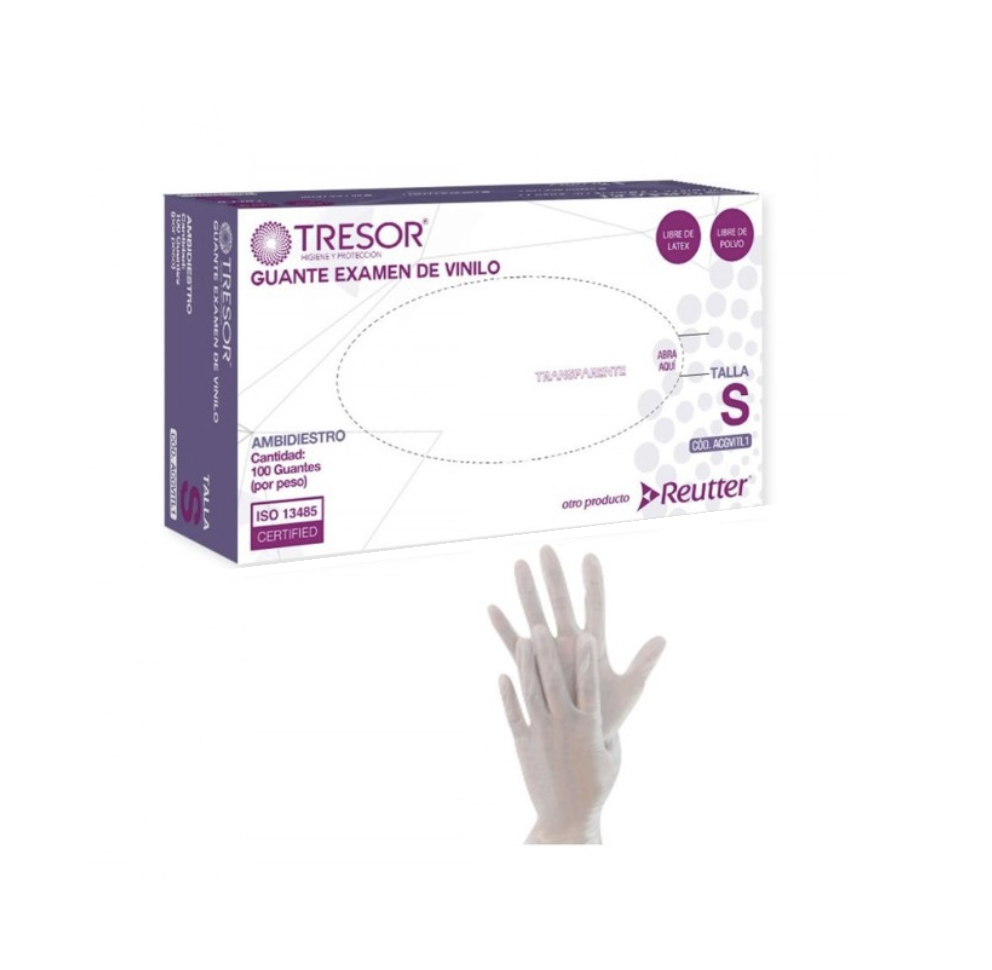 Guantes desechables de Examen Vinilo Blanco Leve polvo Tresor