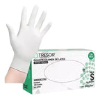 Guantes de Látex Blanco de Examinación Ligeramente Empolvado Caja 100 Unidades — TRESOR (Ref. ACGUESU)