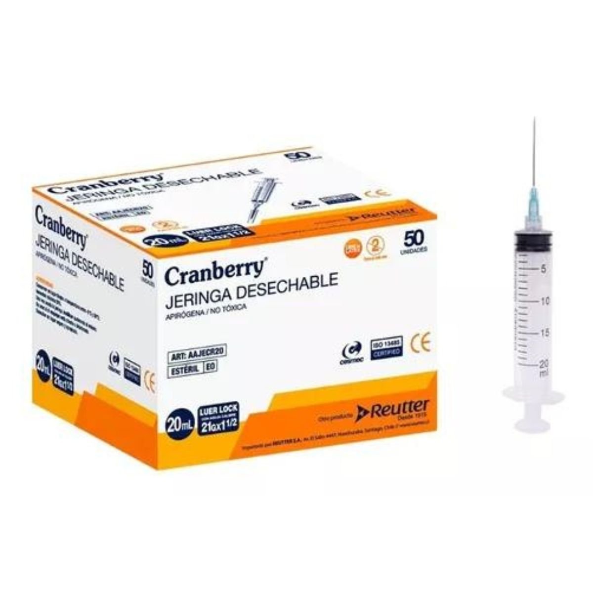 Jeringa 20ml Luer Lock 21G x 1½" Cranberry Rosca Segura Conexión Firme Anti - Desconexión Médica Profesional Estéril Caja 50 - tubotiquin.cl