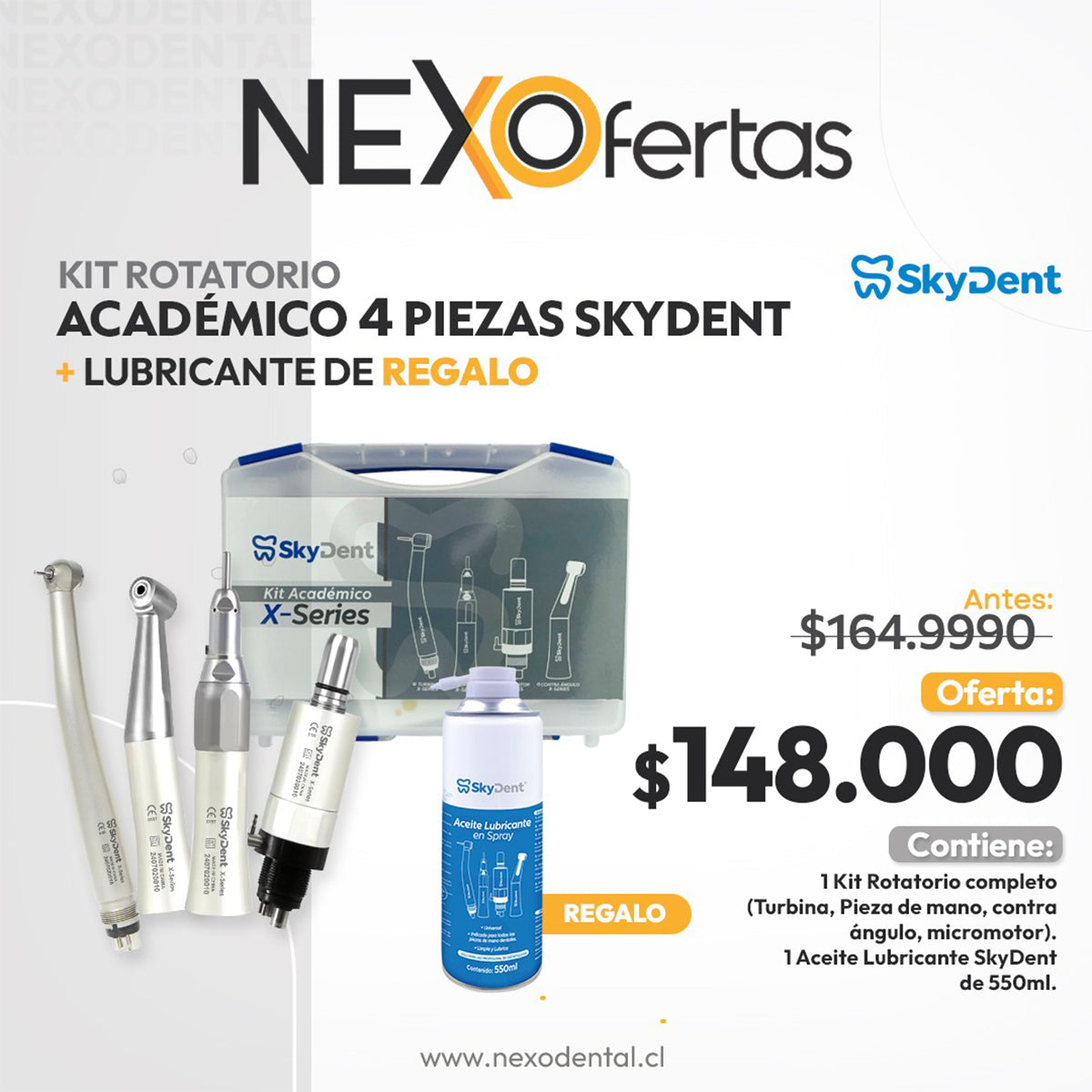 OFERTA KIT ROTATORIO SKYDENT 4 PIEZAS ESTUDIANTIL + LUBRICANTE SKYDENT