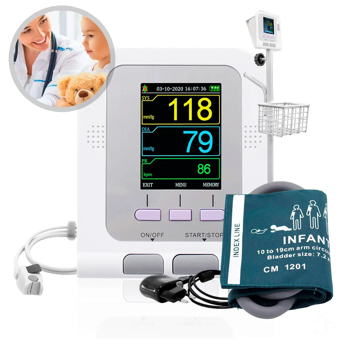 Monitor Signos Vitales Pediátrico Contec 08A con Oxímetro y Pedestal