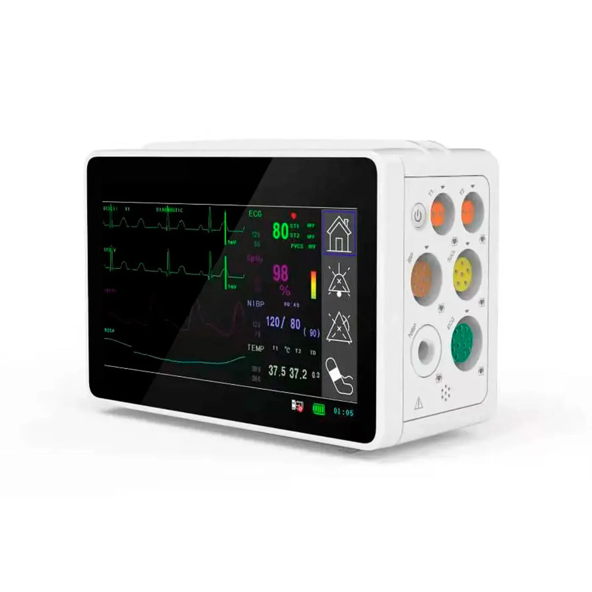 Monitor médico portátil Sinohero PSM1. Perfecto para transporte hospitalario. Monitorea múltiples parámetros vitales: ECG, SPO2, FC, NIBP, TEMP, FR.