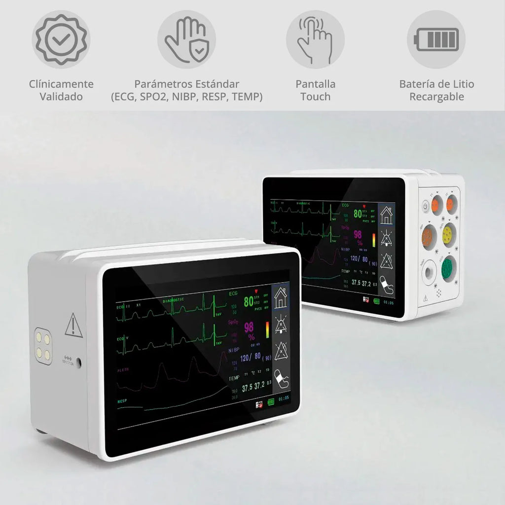 Monitor de paciente Sinohero PSM1. Ofrece mediciones precisas de ECG, SPO2, FC, NIBP, TEMP y FR. Ideal para cuidados intensivos.