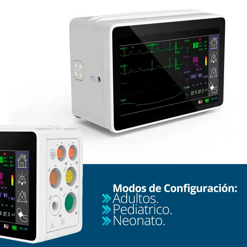 onitor médico con pantalla intuitiva. Sinohero PSM1 ofrece visualización clara de ECG, SPO2, FC, NIBP, TEMP y FR.