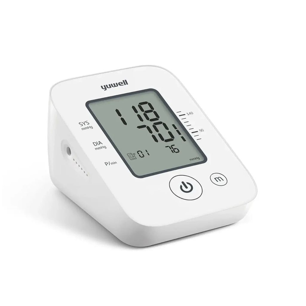 Medidor de presión arterial Yuwell YE660D con detección de latidos irregulares y memoria para 90 registros.