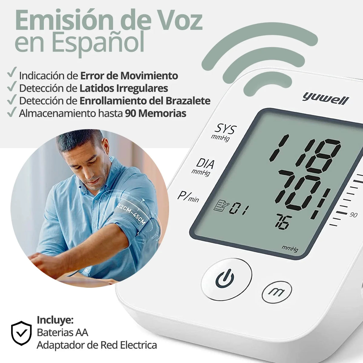 Toma Presión Yuwell YE660D con Voz + Tallímetro Digital
