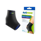 Tobillera deportiva Actimove negra — vista frontal del soporte de compresión para tobillo
