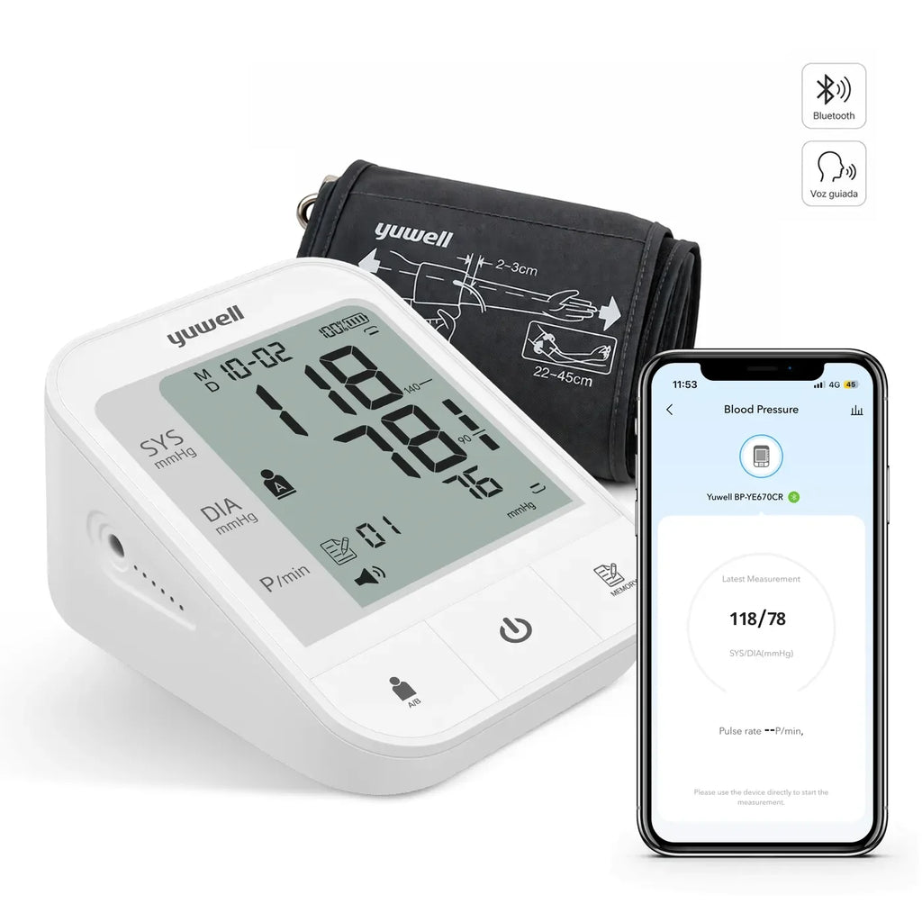 Tensímetro Digital Yuwell YE670CR | Bluetooth + Voz en Español + Recargable | Brazalete Adulto