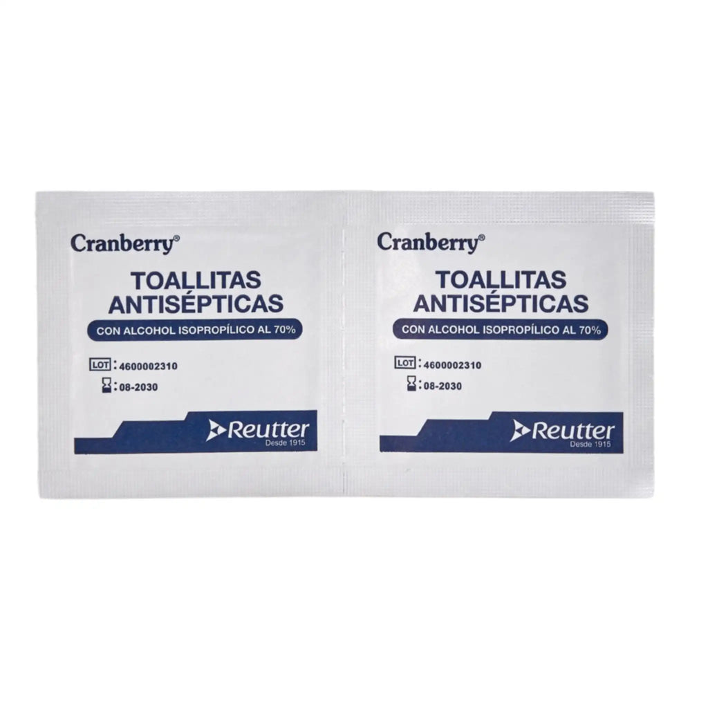 Toallita con alcohol Cranberry sachet sellado individual — alcohol isopropílico 70% 6x3 cm un solo uso