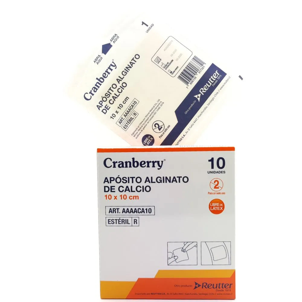 Caja de apósitos de alginato de calcio 10 x 10 cm Cranberry 10 unidades