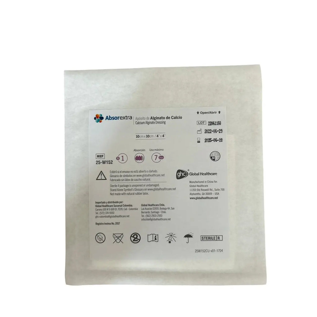 Apósito Alginato de Calcio Absorextra 10x10 cm — Global Healthcare (Ref. 25-W152)