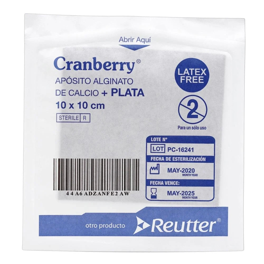 Apósito de alginato de calcio con plata Cranberry 10x10 cm estéril - tubotiquin.cl