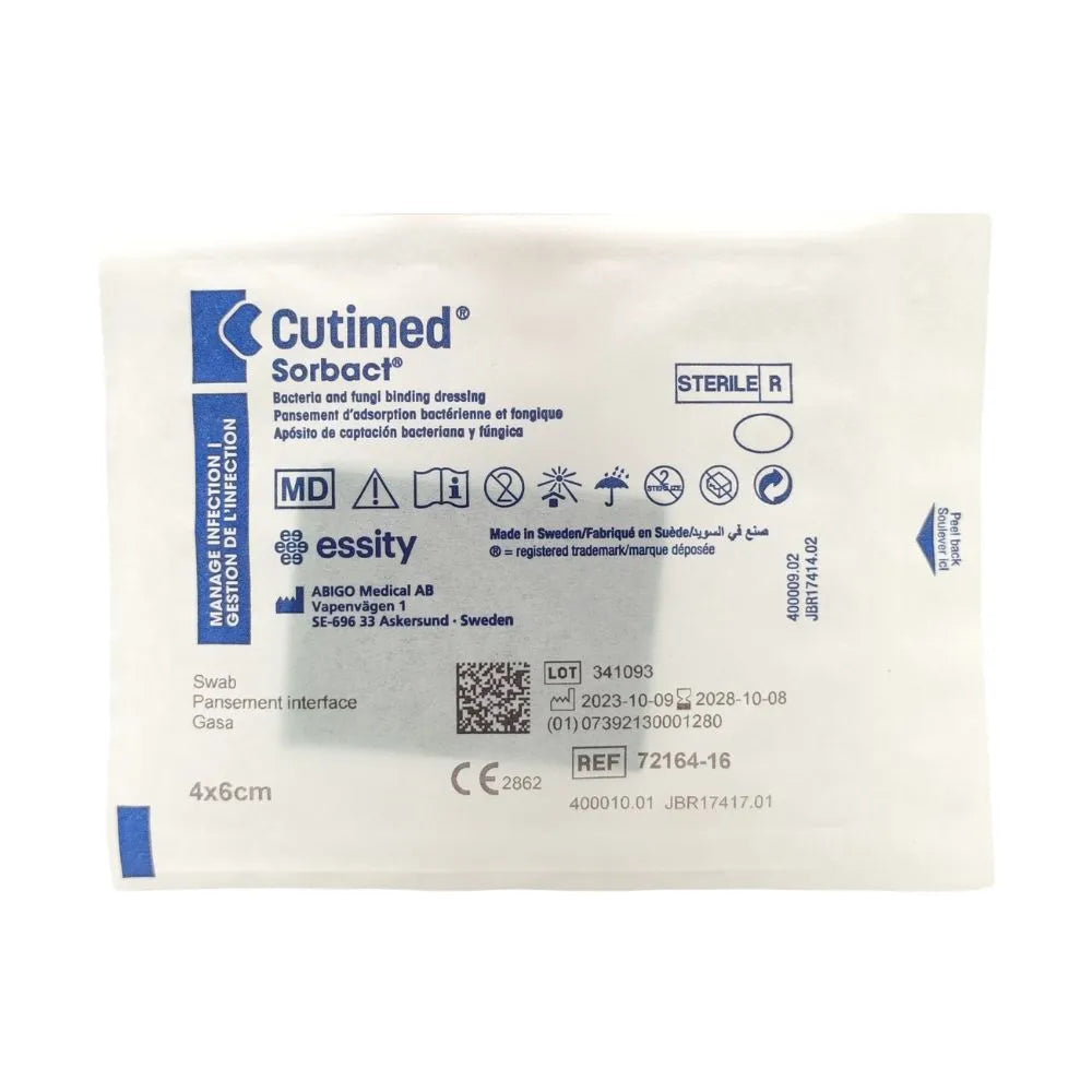Cutimed Sorbact 4×6 cm — Gasa DACC  en sobre individual estéril con certificación CE ABIGO Medical