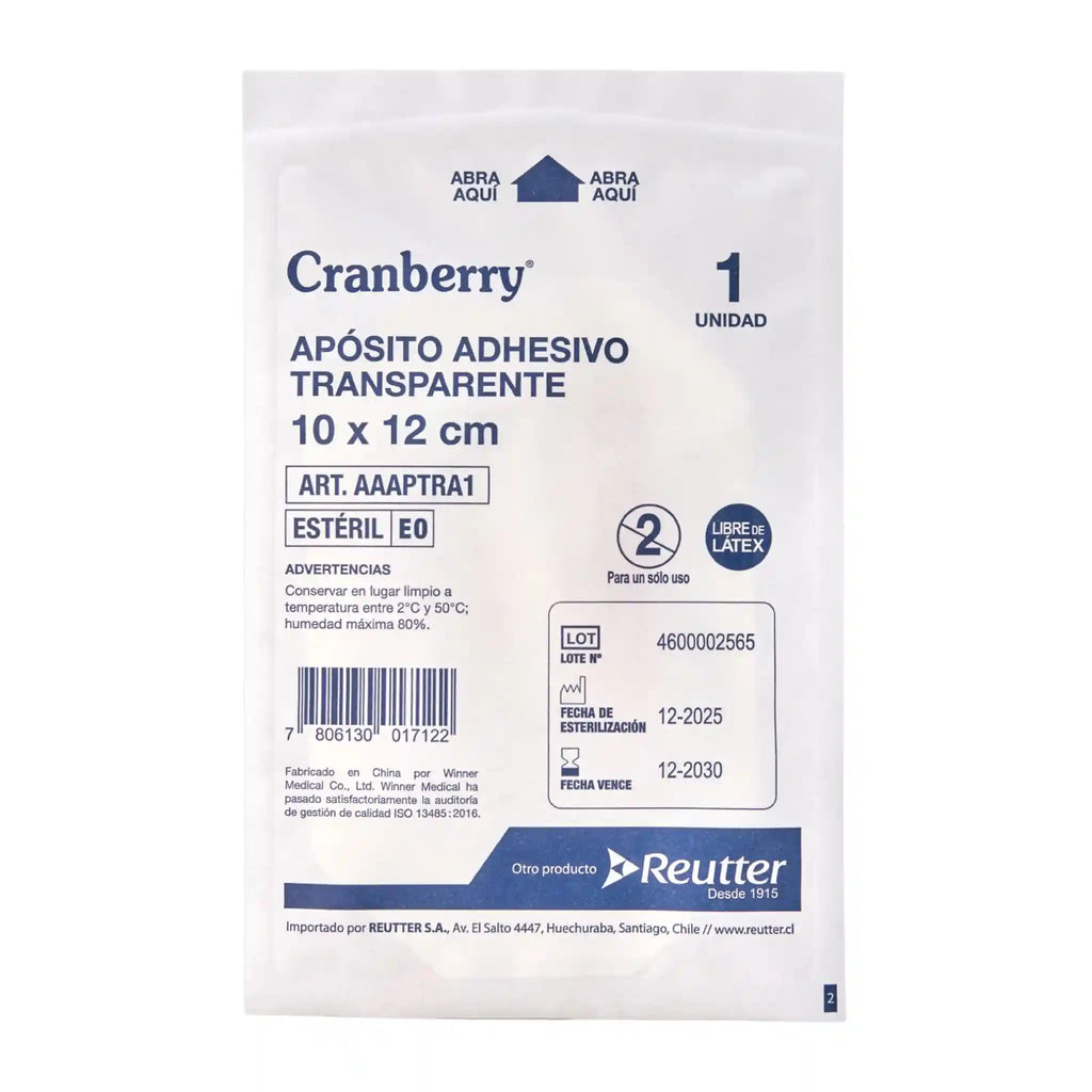 Sobre individual de apósito transparente adhesivo Cranberry 10x12 cm estéril AAAPTRA1