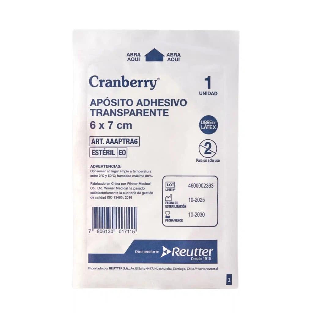 Sobre individual de apósito transparente adhesivo Cranberry 6x7 cm estéril AAAPTRA6