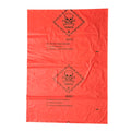 Bolsa roja para residuos peligrosos 60x90cm — vista frontal con símbolo de biopeligro