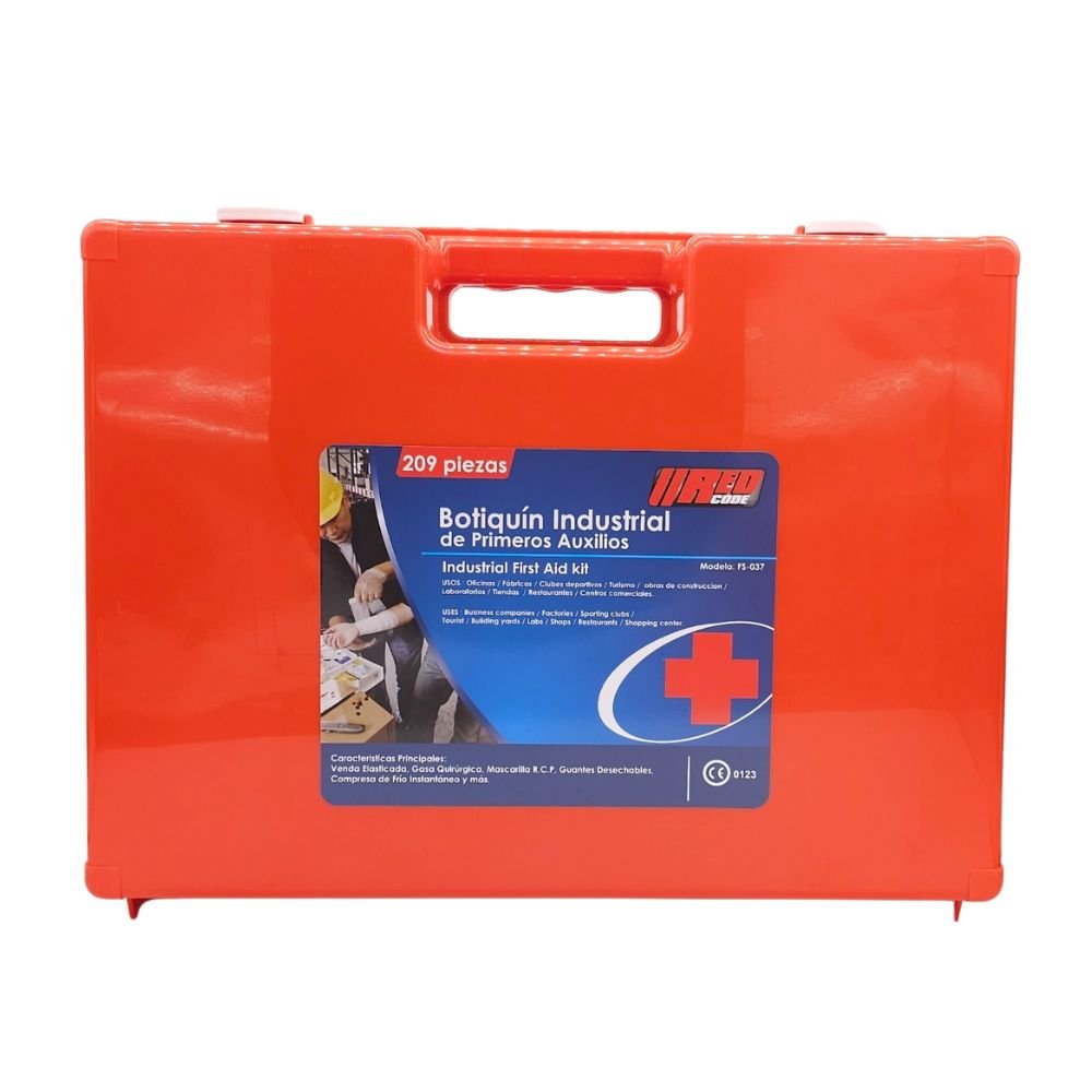 Botiquín Steel Pro 100 personas maleta ABS roja cerrada con etiqueta industrial modelo FS 037