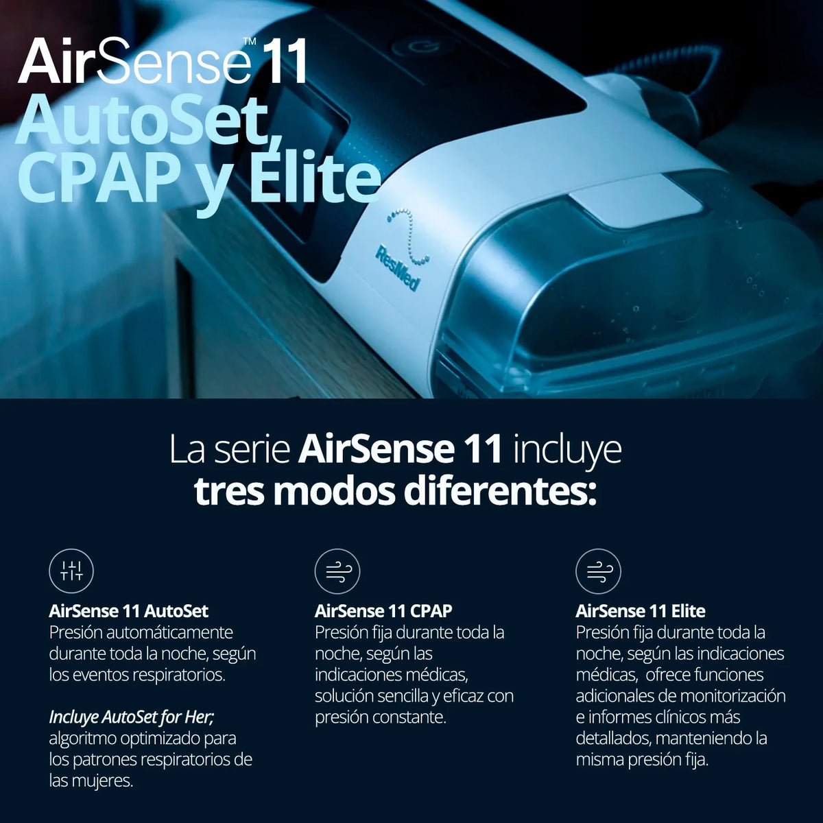 Tecnología AutoSet del CPAP Automático ResMed AirSense 11 para ajuste automático de presión
