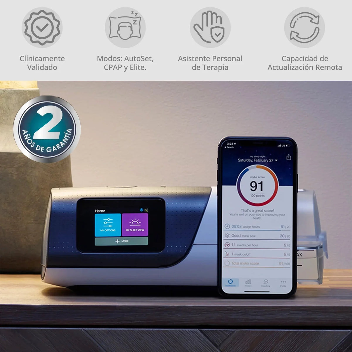 Aplicación myAir para monitoreo y seguimiento de terapia CPAP ResMed AirSense 11